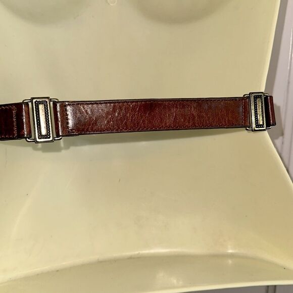 Vintage 1997 Fossil Brown Leather Belt with Gold Buckle & Gold Embellishments - Picture 3 of 10